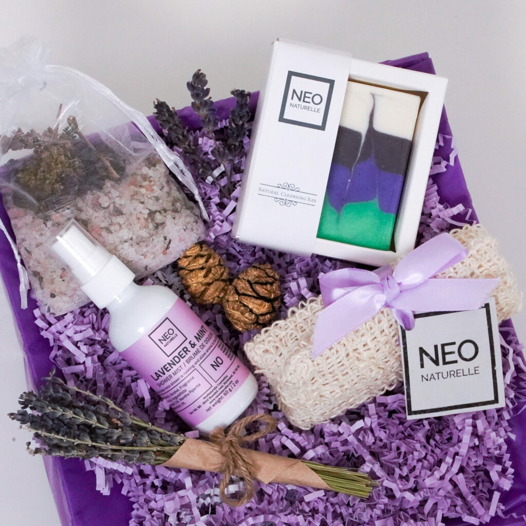 lavender & mint spa set overhead