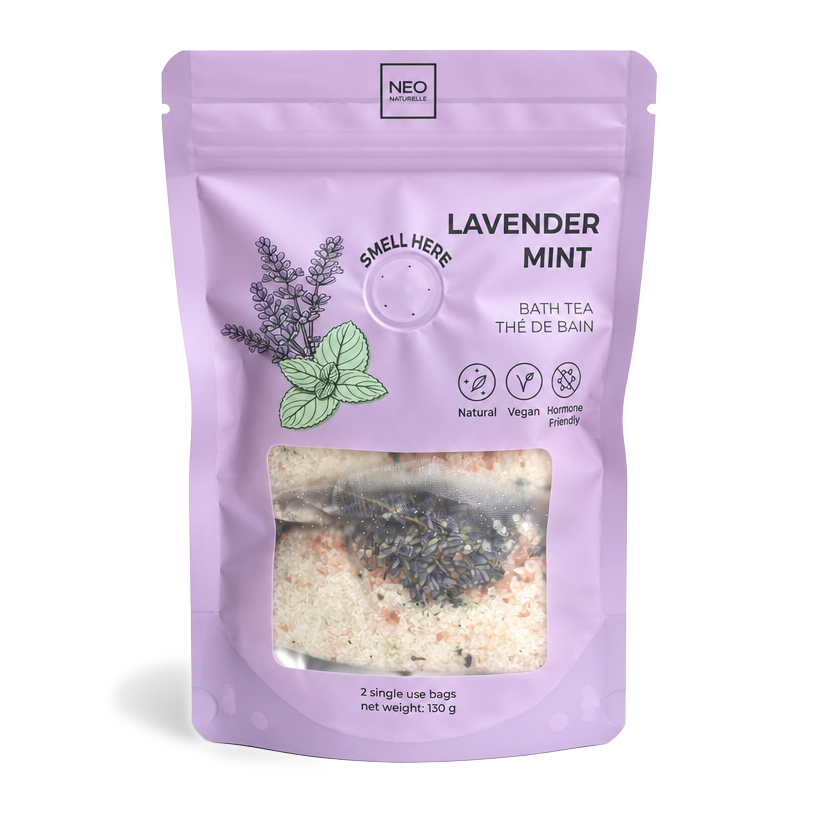 Neo Naturelle Lavender Mint Bath Tea with mineral salts and botanicals