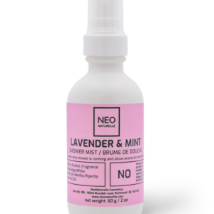 Neo Naturelle Lavender & Mint Shower Mist in calming lavender-themed packaging.