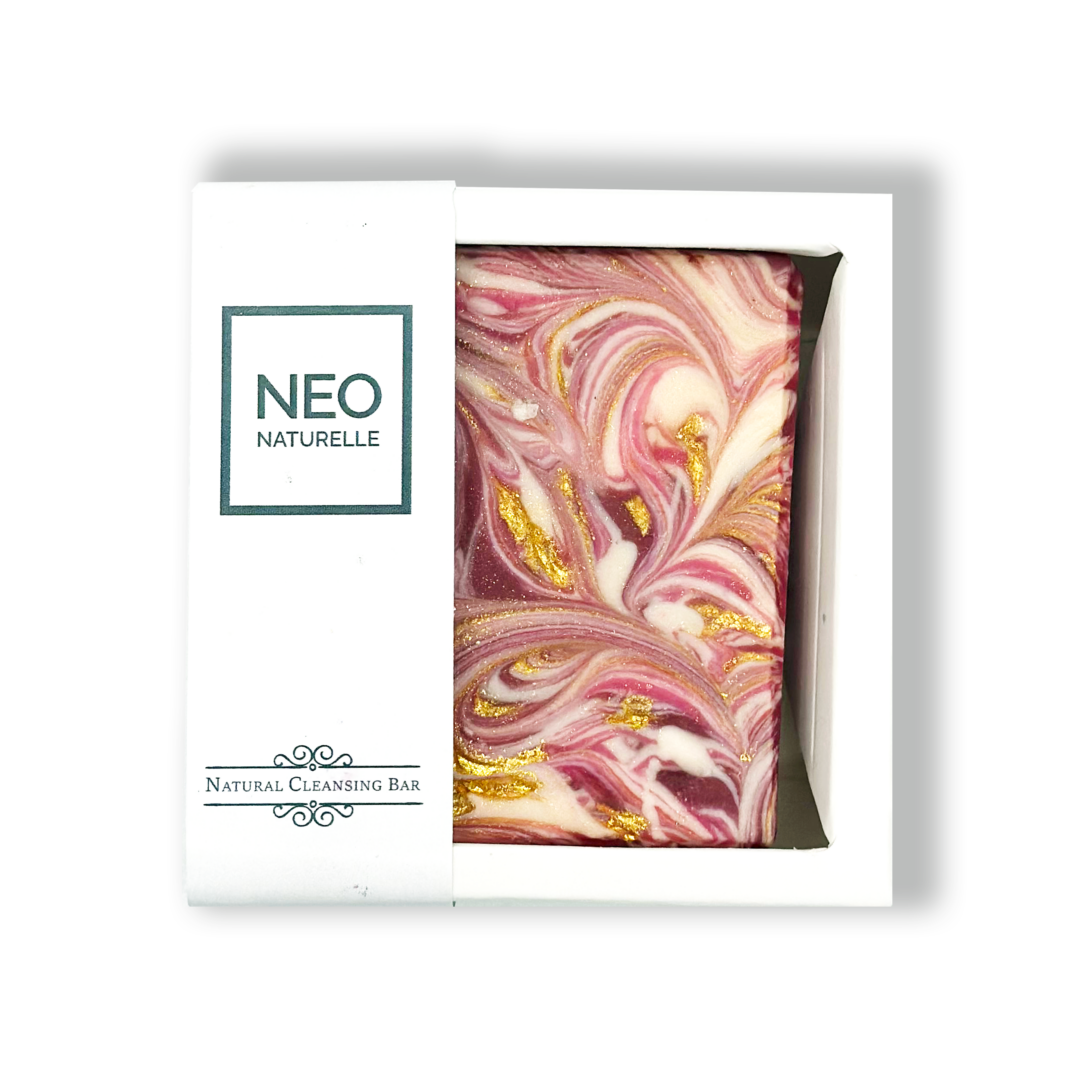 Neo Naturelle Dragon Fire Soap in elegant packaging with a fiery red and gold swirling design