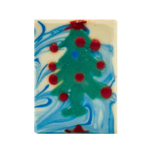 Classic Christmas tree soap bar with pine branches and festive holiday decor